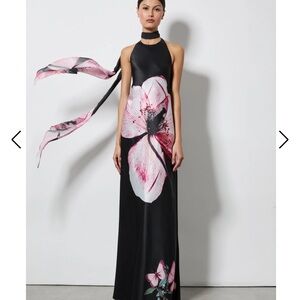Alice + Olivia Black and Pink Halter Maxi Gown NWT